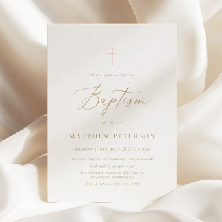 Minimal Gold Calligraphy Baptism Invitation