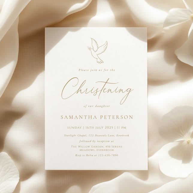 Minimal Gold Calligraphy Christening Invitation (Creator Uploaded)