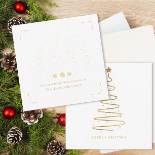 Minimal Gold Christmas Tree Corporate Holiday Note Card