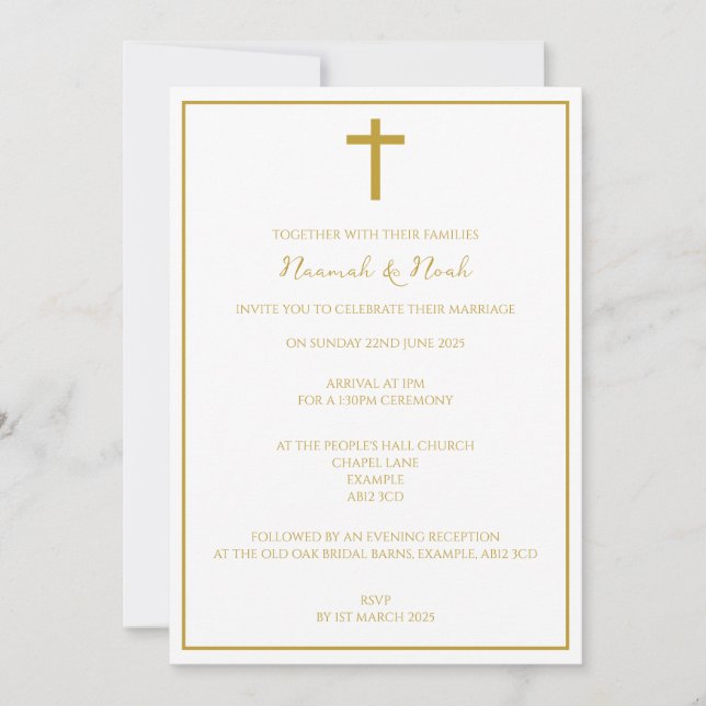 Minimal Gold Cross Wedding Invitation (Front)