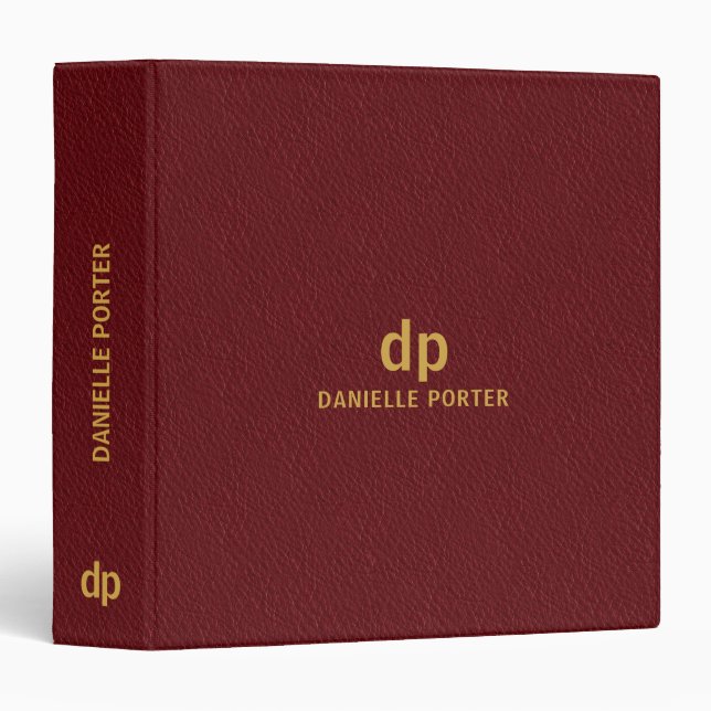 Minimal gold dark red leather texture print 3 ring binder (Front/Spine)