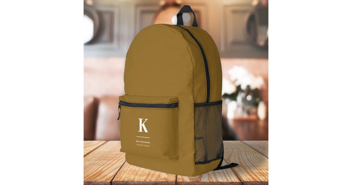 Minimal Gold Elegant Sophisticated Luxe Monogram Printed Backpack | Zazzle