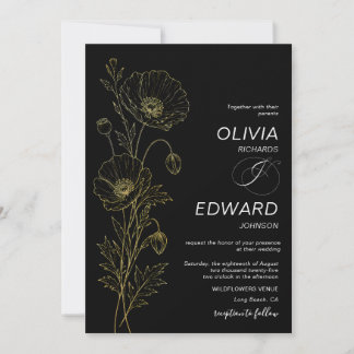 Minimal Gold Floral Wedding Invitation