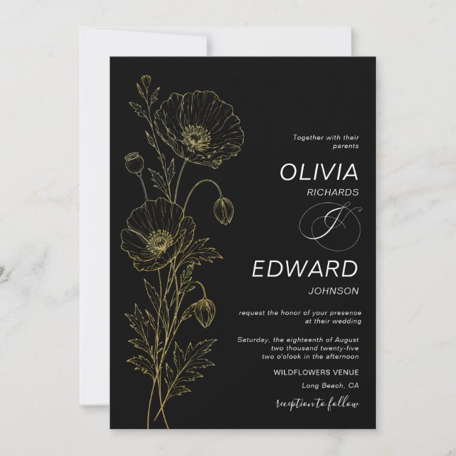 Minimal Gold Floral Wedding Invitation (Front)