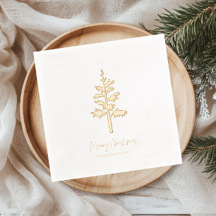 Minimal Gold Foil Christmas Tree Personalized Napkins