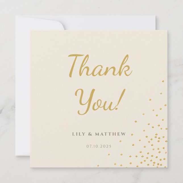 Minimal Gold Foil Dot Wedding Thank You Card (Front)