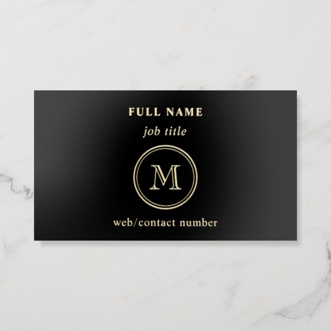 Minimal Gold Foil Single Sided Monogram Logo Business Cards (Front)