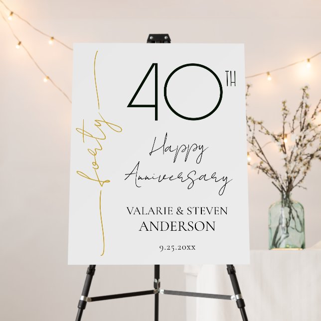 Minimal Gold Forty 40th Wedding Anniversary Foam Board (In Situ (Stand))