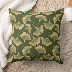 Minimal Gold Ginkgo Pattern Throw Pillow