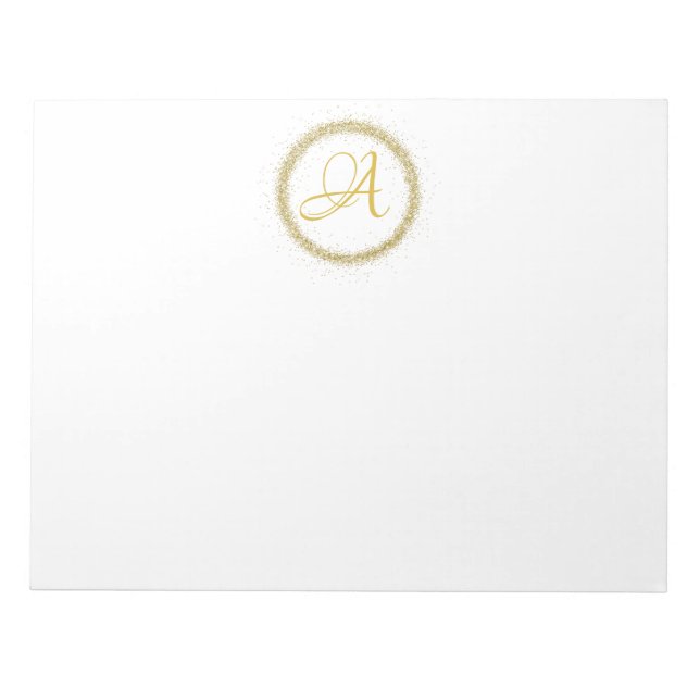 *~* Minimal Gold Glitter Monogram Initial Girly Notepad (Front)