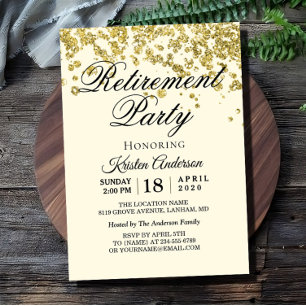 Minimal Gold Glitter Retirement Party Invitation