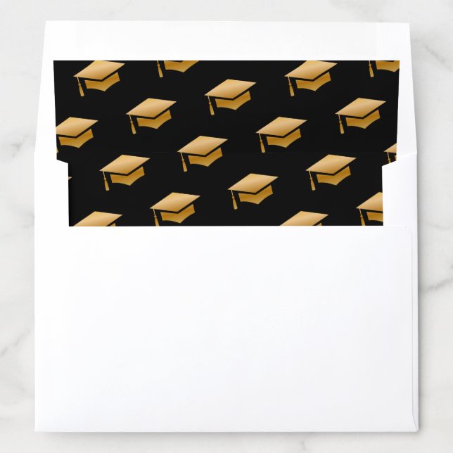 Minimal Gold Grad Cap Graduation Modern Black Envelope Liner (In Envelope)