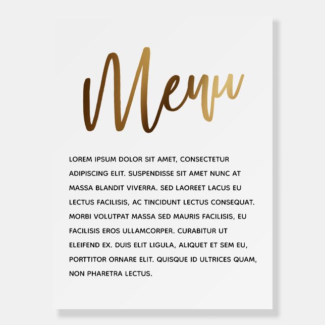 Minimal Gold Handwriting Simple Event Menu Foam Board (Front)