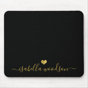 Minimal Gold Heart Script Signature Name Mouse Pad