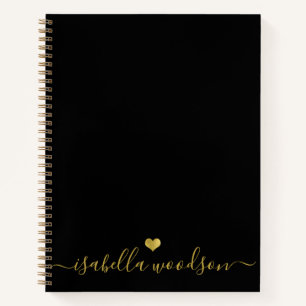 Minimal Gold Heart Script Signature Name  Notebook