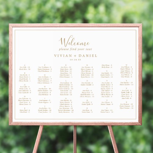 Minimal Gold Horizontal Alphabetical Seating Chart