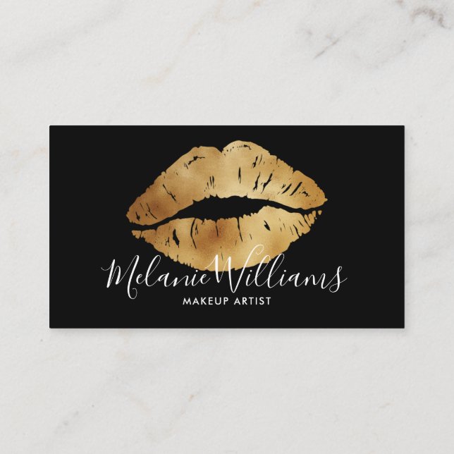 Minimal Gold Lips Business Card for Makeup Artists (Back)