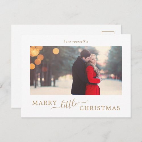 Minimal Gold Marry Little Christmas Save the Date Holiday Postcard