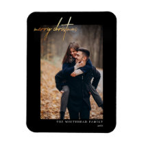 Minimal Gold Merry Christmas Card Black Magnet