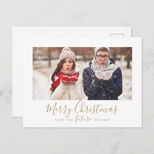 Minimal Gold Merry Christmas Save the Date Photo Holiday Postcard