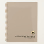 Minimal Gold Monogram Appointment Book Planner<br><div class="desc">Minimal Modern Luxury Brushed Metallic Gold Monogram Medallion Name Title Custom Text Classic Block Typography Solid Beige Background Appointment Book Planner</div>