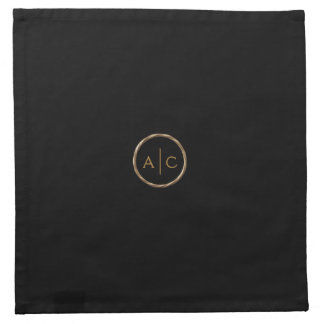Minimal Gold Monogram on BLACK Cloth Napkin