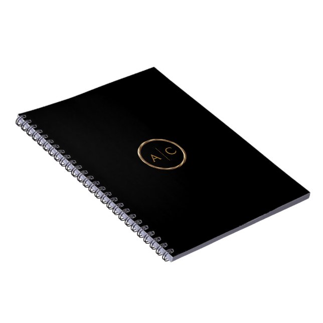 Minimal Gold Monogram on BLACK Notebook (Right Side)