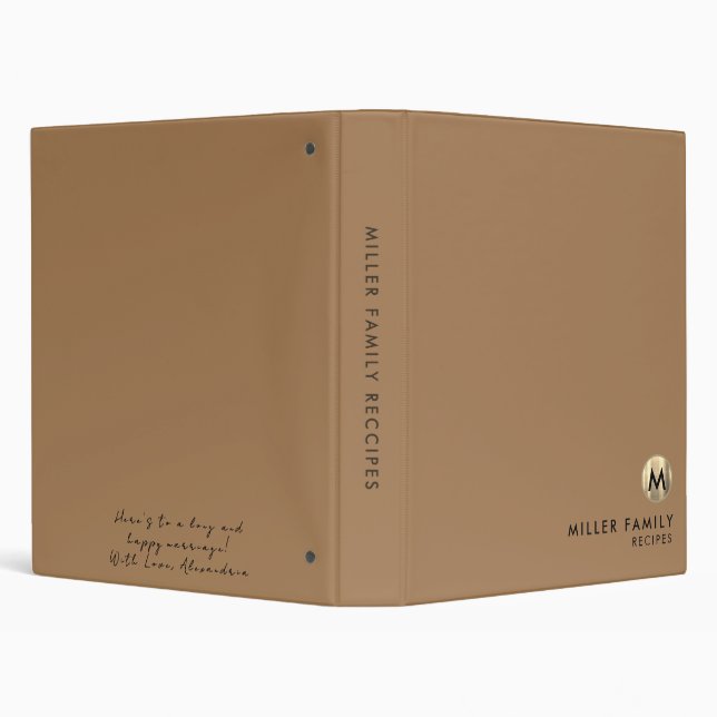 Minimal Gold Monogram Recipe Wedding Gift Message 3 Ring Binder (Background)
