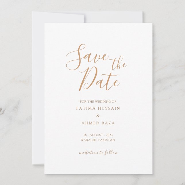 Minimal Gold Muslim Save The Date Announcement (Front)