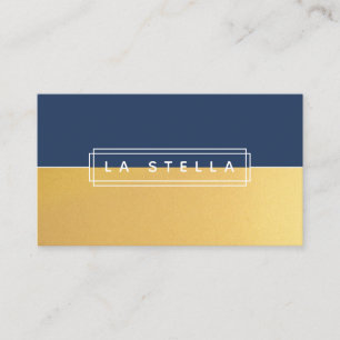 Minimal Gold & Navy Split Geometric Line Frame Business Card