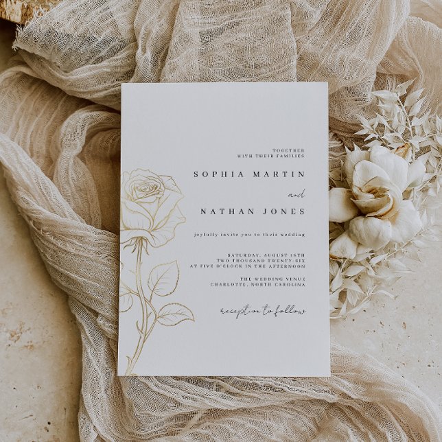 Minimal Gold Rose Wedding Invitation (Creator Uploaded)