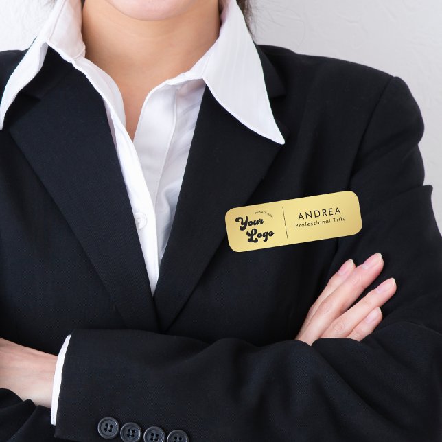 Minimal Gold Safety Pin Business Company Logo Name Tag (Creator Uploaded)