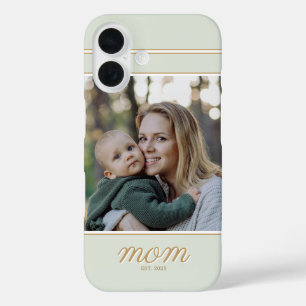 Minimal Gold & Sage Green Mom Established Photo iPhone 16 Case