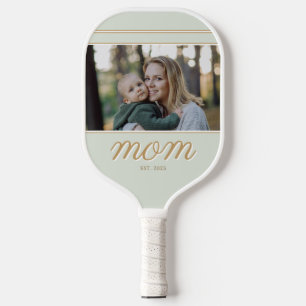 Minimal Gold & Sage Green Mom Established Photo Pickleball Paddle