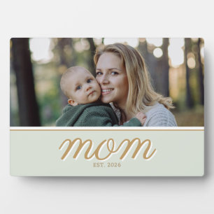 Minimal Gold & Sage Green Mom Established Photo Plaque