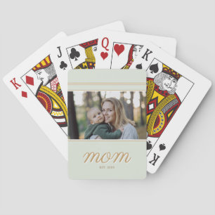 Minimal Gold & Sage Green Mom Established Photo Poker Cards