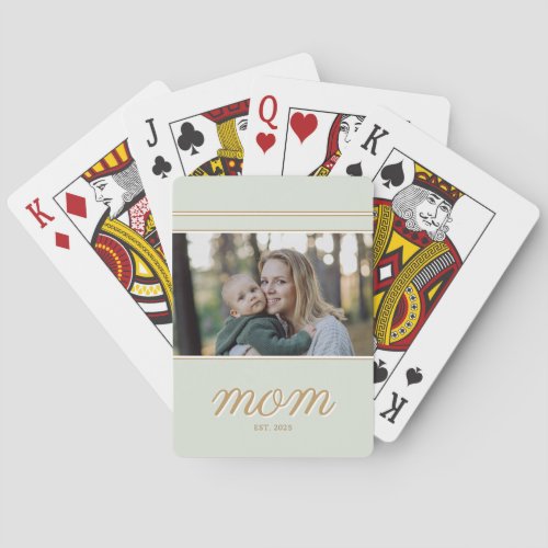 Minimal Gold & Sage Green Mom Established Photo Poker Cards