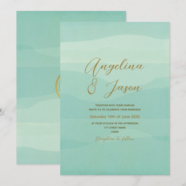 Minimal Gold Sage Green Wedding  Invitation (Front/Back)