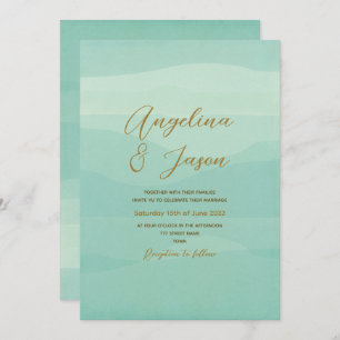 Minimal Gold Sage Green Wedding  Invitation