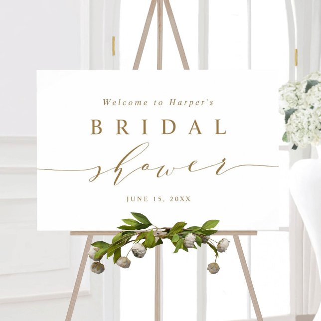Minimal Gold Script Bridal Shower Welcome Foam Board (Creator Uploaded)