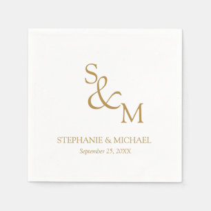 Minimal Gold Script Monogram Wedding Napkins