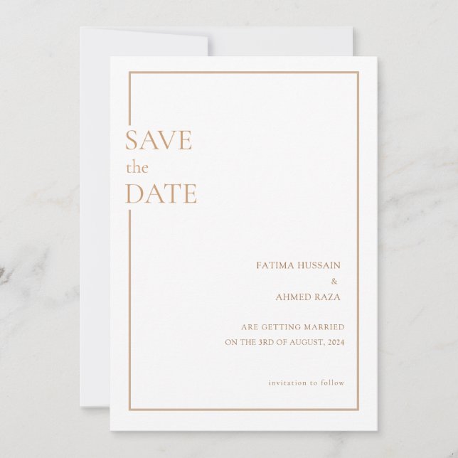 Minimal Gold Script Muslim Wedding Save The Date (Front)