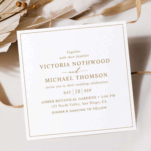 Minimal Gold Script Square Wedding  Invitation (Creator Uploaded)