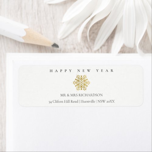 Minimal Gold Snowflake Happy New Year Address Label