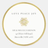 Minimal Gold Snowflake Love Joy Peace Address Classic Round Sticker (Front)