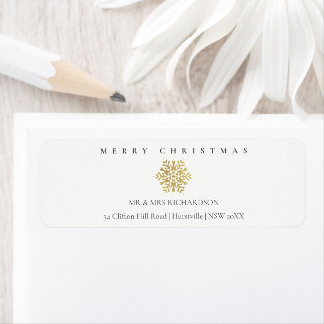 Minimal Gold Snowflake Merry Christmas Address Label (Insitu)