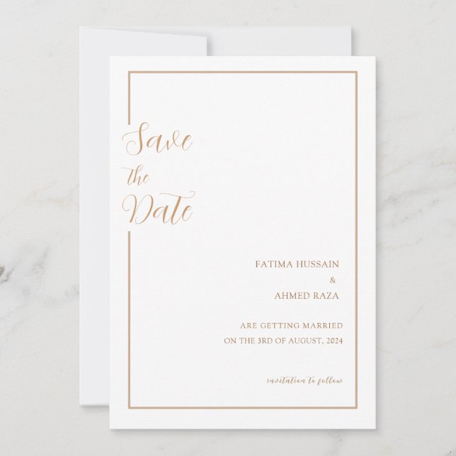 Minimal Gold Stylish Muslim Wedding Save The Date (Front)