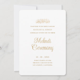 Minimal Gold Stylish Script Henna Mehndi Ceremony Invitation