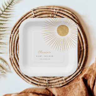 Minimal Gold Sunshine Baby Shower Paper Plates