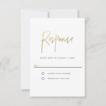 Minimal Gold Typography Rsvp Card by fancypaperie at Zazzle